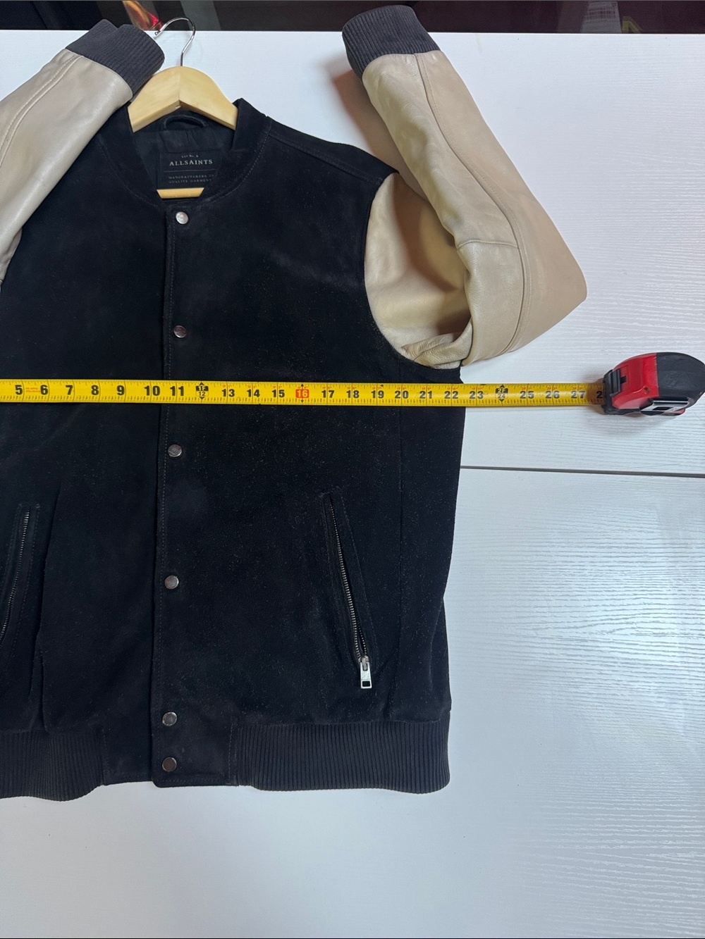 All Saints Two-Tone Bomber Jacket — Black Body with Cream Sleeves XL (fits LG) - Picture 9 of 11